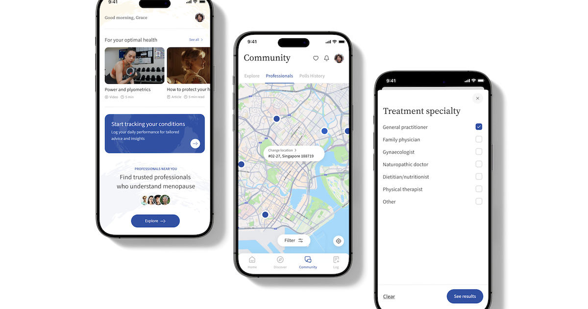 Interface of the Sol menopause app Interface of the Sol menopause app