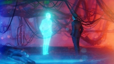 Digital person standing next to a physical person
