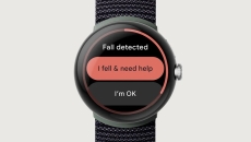 
  A Google Pixel Watch displaying a fall detection notification.
