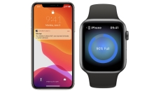 The Augment Health app on a smartphone and Apple Watch displaying a "90% full" warning.