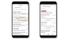Google vaccine info examples on two phone screens