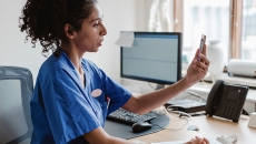 Healthcare worker in a video conference