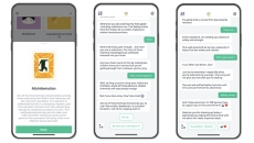 Screenshots of the Woebot app adapted for substance use