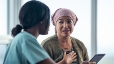 A cancer patient talking to a provider.