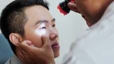 A patient having his eyes examined.