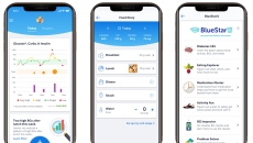 Images of smartphones displaying the BlueStar app
