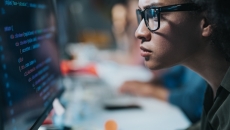 Healthcare professional reviewing data