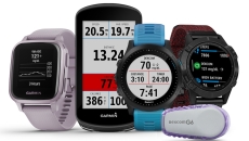 A collection of Garmin products alongside the Dexcom G6