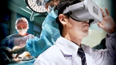 A user watching a live surgical procedure through the Jolly Good Operation Cloud VR 360-degree camera