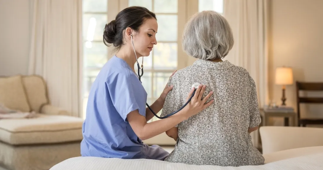Healthcare practitioners examining a patient at home Healthcare practitioners examining a patient at home