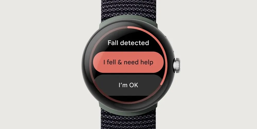 A Google Pixel Watch displaying a fall detection notification.
A Google Pixel Watch displaying a fall detection notification.