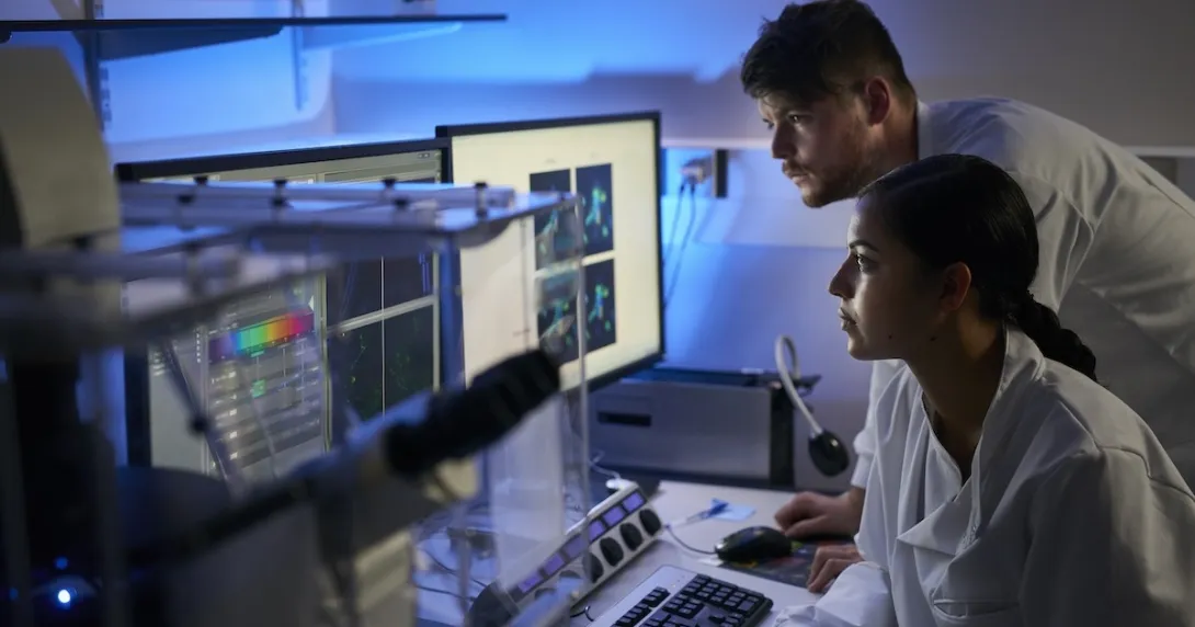 Healthcare professionals reviewing imaging on a PC Healthcare professionals reviewing imaging on a PC