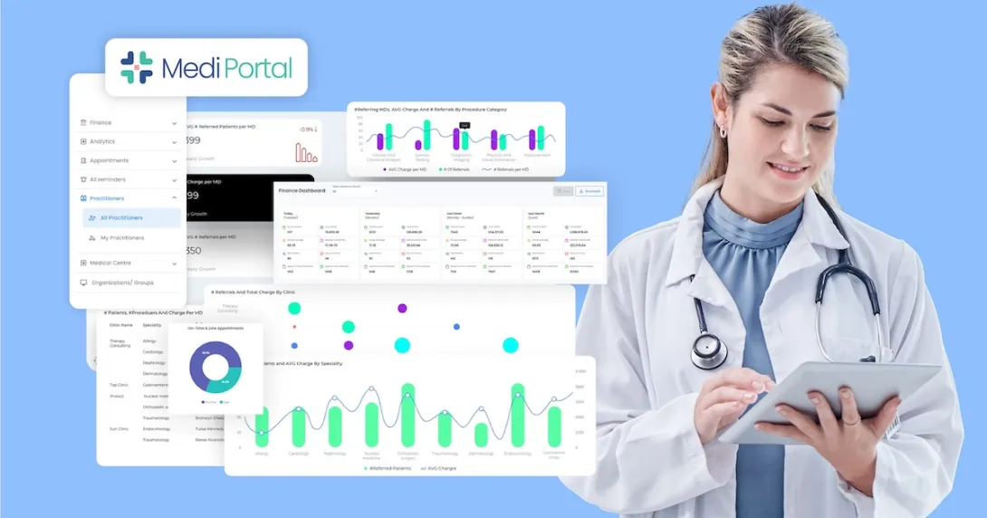 A doctor using a practice management software A doctor using a practice management software