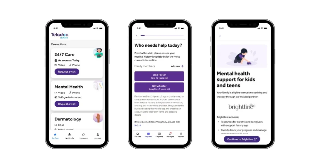 Teladoc and Brightline images of the digital front door on Teladoc Teladoc and Brightline images of the digital front door on Teladoc