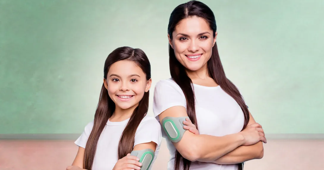 An adult and child wearing the Nerivio device.
An adult and child wearing the Nerivio device.