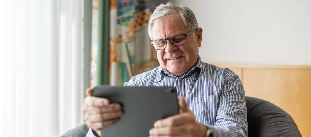 Patient looking at a smart pad Patient looking at a smart pad