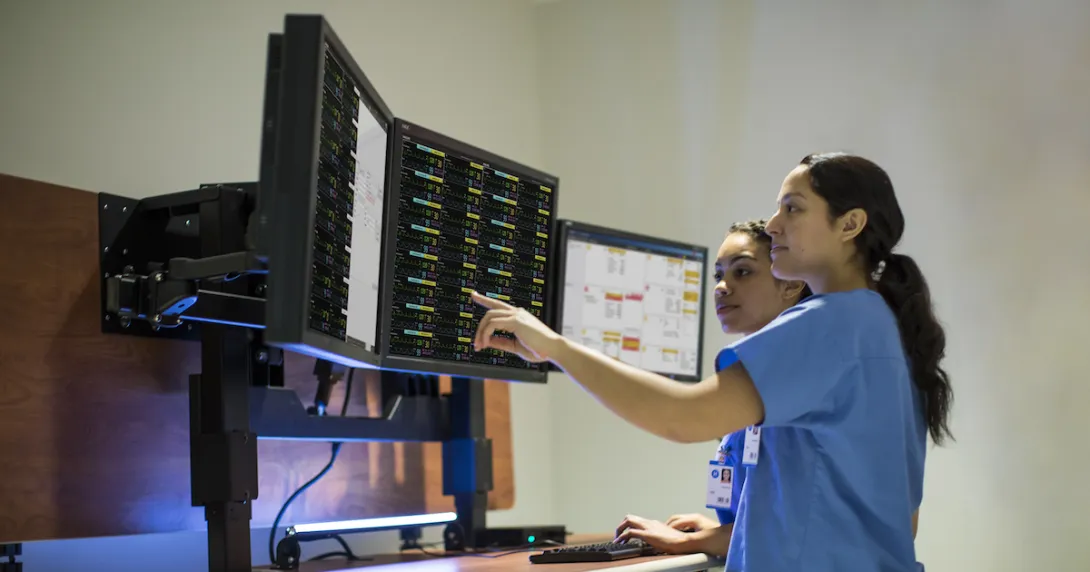 Clinicians using Philips' patient monitoring portal.
Clinicians using Philips' patient monitoring portal.