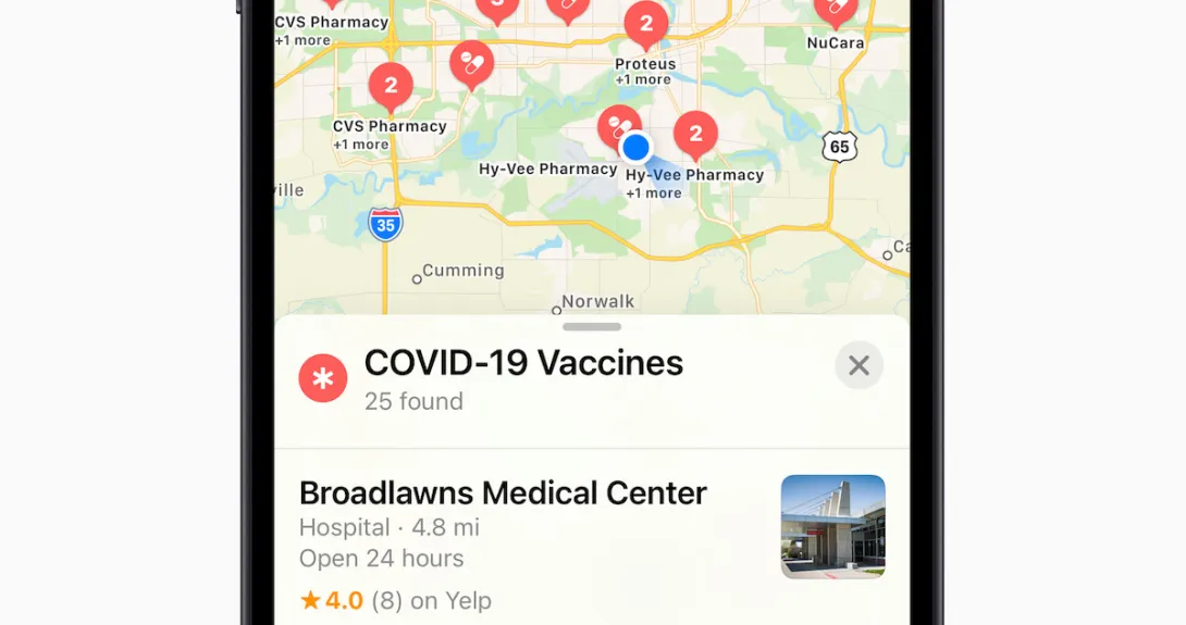 Apple COVID-19 vaccine finder