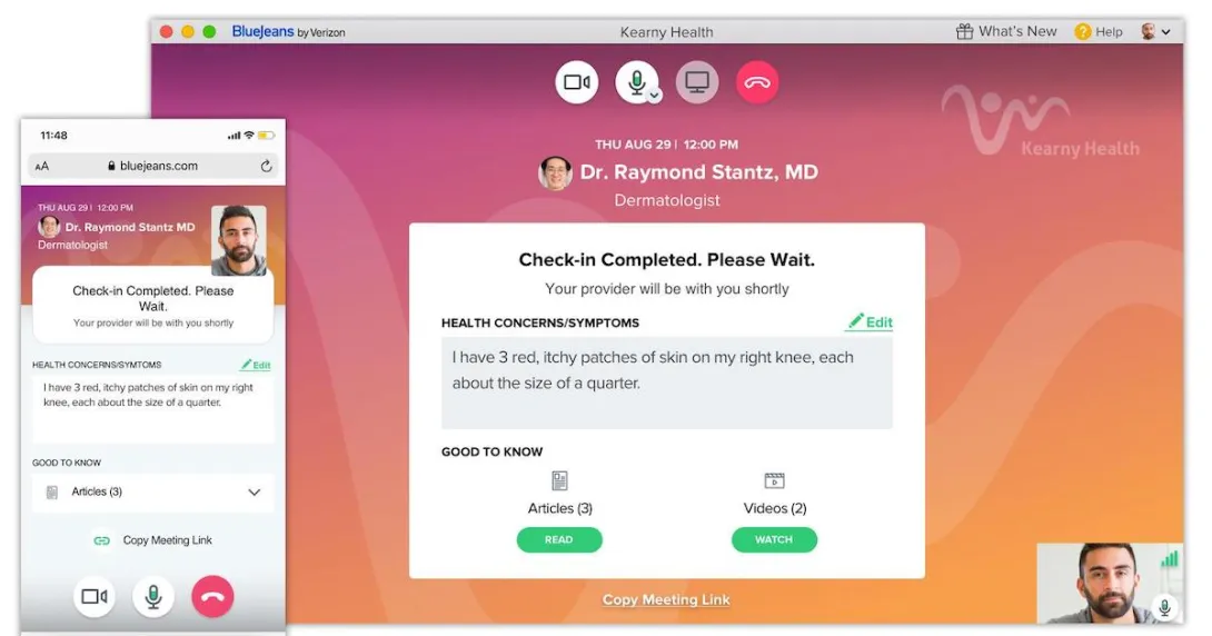 BlueJeans Telehealth dashboard.