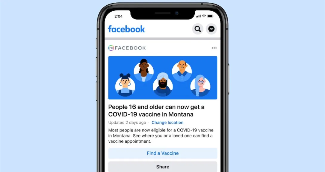 Facebook vaccine eligibility notification in the newsfeed