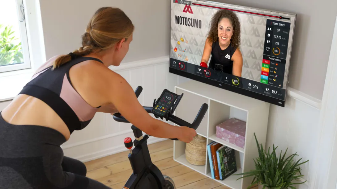 The Danish fit-tech company offers live indoor cycling classes from any bike. Motosumo, indoor fitness