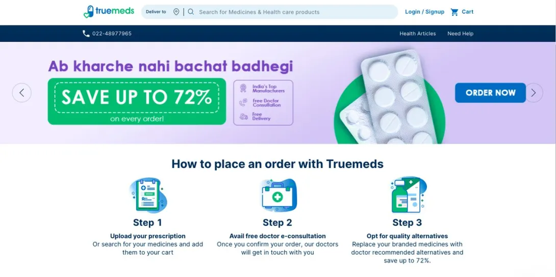 Truemeds web portal