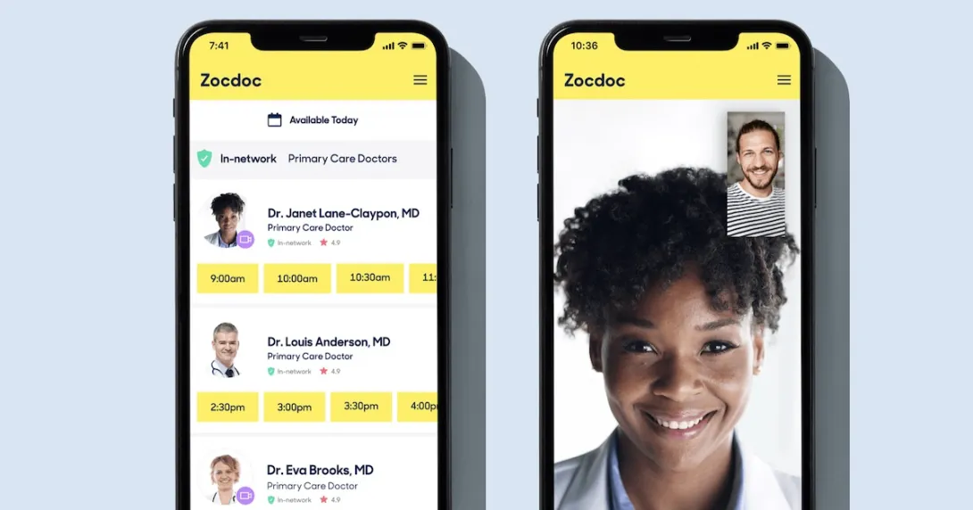 Zocdoc app examples on smartphone screens
