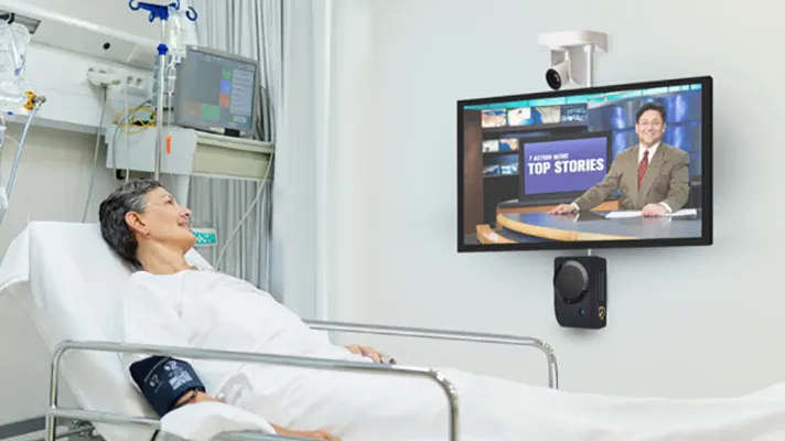 An image of Amwell's new in-room telehealth kit
