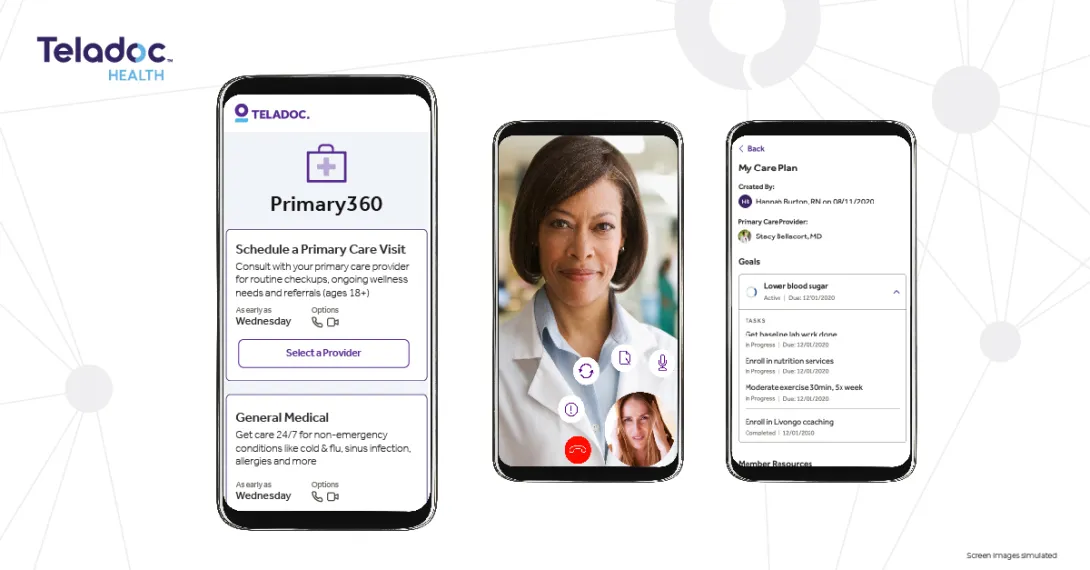 Images of smartphones showing the Primary360 offering