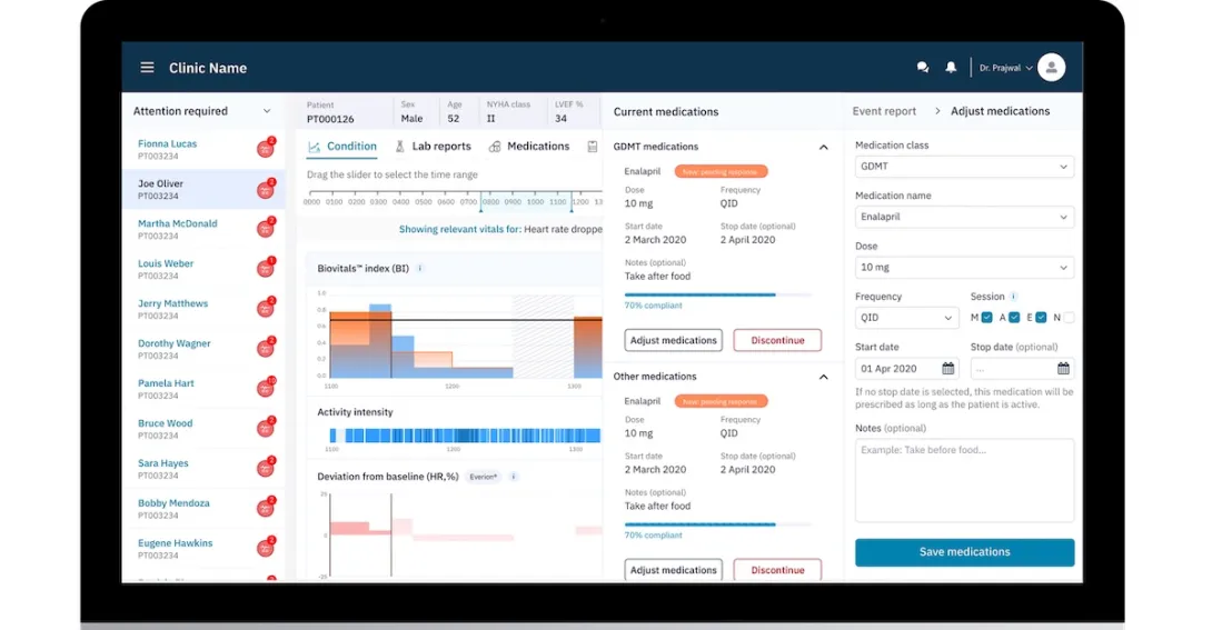 A computer screen showing Biofourmis' remote monitoring platform A computer screen showing Biofourmis' remote monitoring platform