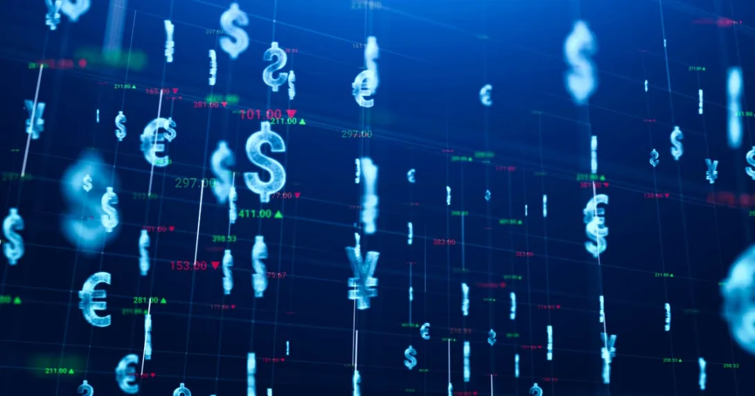 Digital Futuristic abstract background of Money currency in cyberspace 