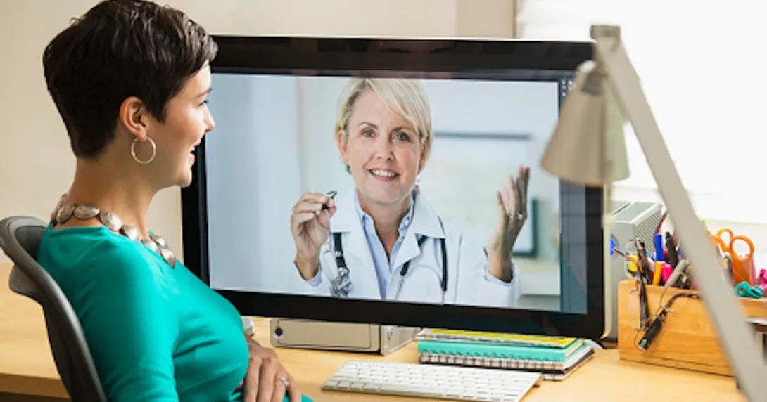Patient having a telemedicine conference with a healthcare professional