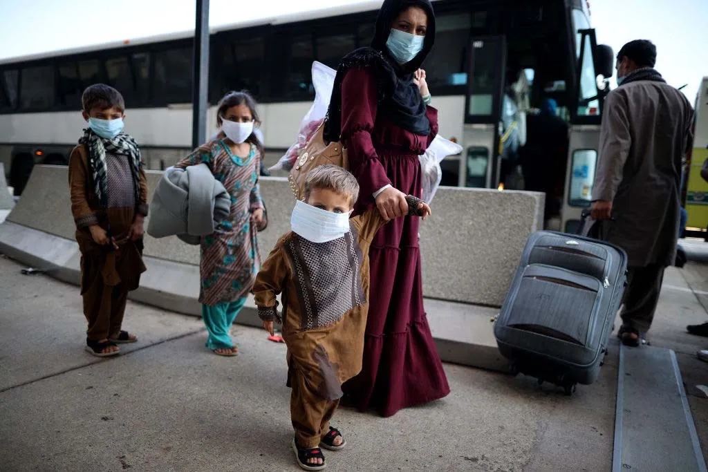 Afghan Refugees Arrive At Dulles Airport Outside Nation's Capital