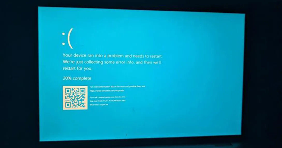 Windows "blue screen of death" on a computer monitor