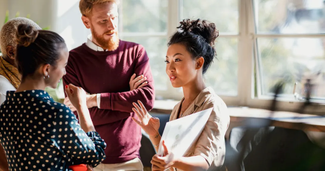 People standing around talking