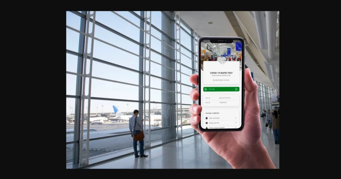 A mobile app showing a user's COVID-19 test result for travel pass