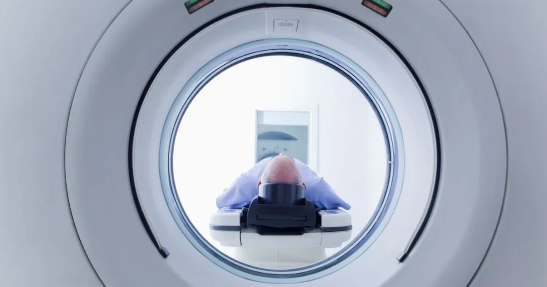 Person in a diagnostic imaging machine